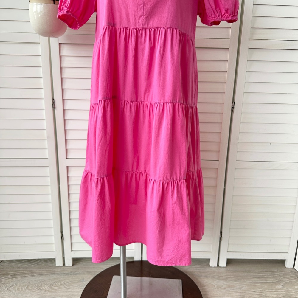 Avara Pink Tiered Everly Midi Dress Short Puff Sleeve Ruffle Cotton Size S - Picture 3 of 9